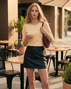 MANGOPOP 3/4 Puff Sleeve Tunic Light Came Blouse Apricot