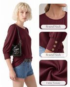 MANGOPOP 3/4 Puff Sleeve Tunic Light Came Blouse Wine Red