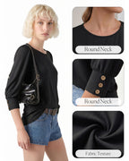 MANGOPOP 3/4 Puff Sleeve Tunic Light Came Blouse Black