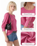 MANGOPOP 3/4 Puff Sleeve Tunic Light Came Blouse Coral