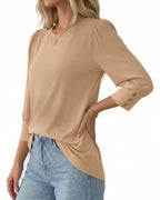 MANGOPOP 3/4 Puff Sleeve Tunic Light Came Blouse Light Camel