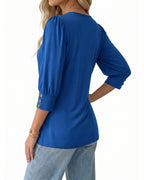 MANGOPOP 3/4 Puff Sleeve Tunic Light Came Blouse Royal Blue