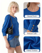 MANGOPOP 3/4 Puff Sleeve Tunic Light Came Blouse Royal Blue