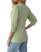 MANGOPOP 3/4 Puff Sleeve Tunic Light Came Blouse Sage Green