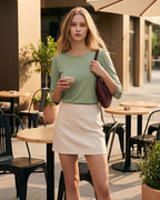 MANGOPOP 3/4 Puff Sleeve Tunic Light Came Blouse Sage Green