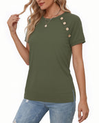 MANGOPOP Short-Sleeve Tunic T-Button Top Army Green