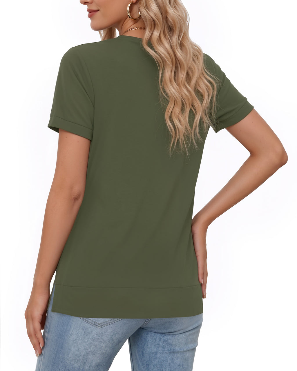 MANGOPOP Short-Sleeve Tunic T-Button Top Army Green