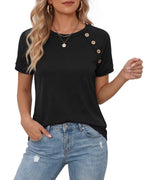 MANGOPOP Short-Sleeve Tunic T-Button Top Black