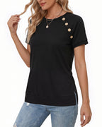 MANGOPOP Short-Sleeve Tunic T-Button Top Black
