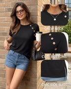 MANGOPOP Short-Sleeve Tunic T-Button Top Black