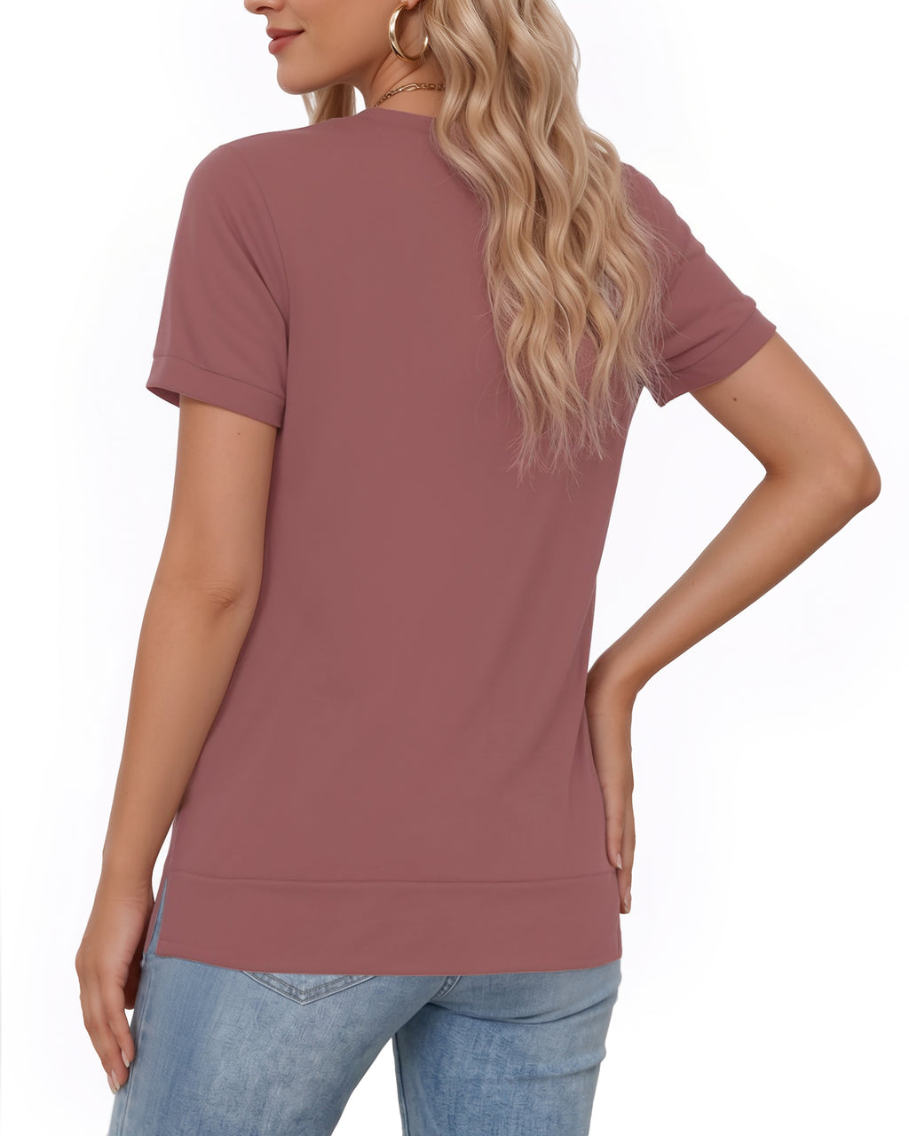 MANGOPOP Short-Sleeve Tunic T-Button Top Marsala