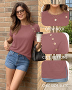 MANGOPOP Short-Sleeve Tunic T-Button Top Marsala