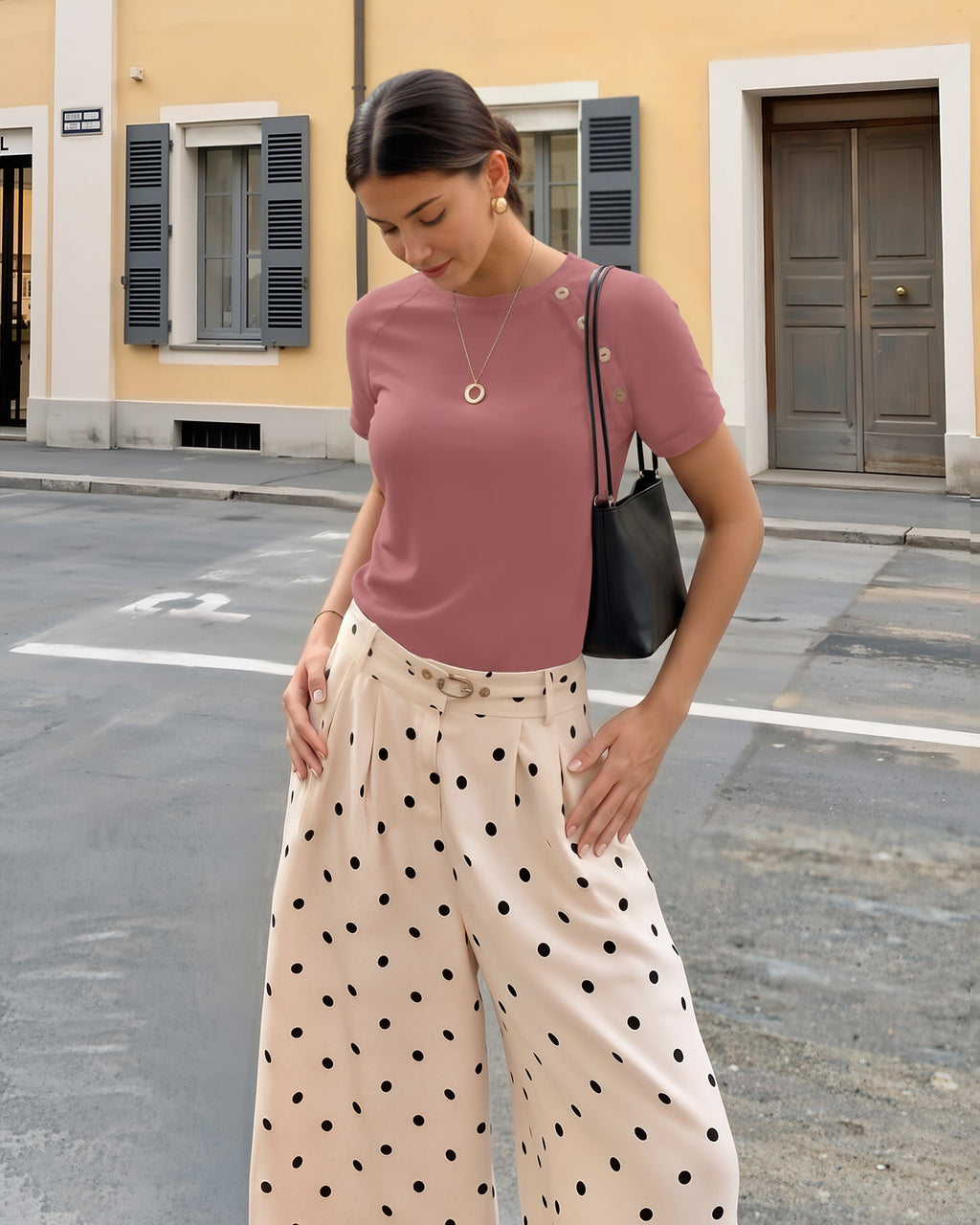 MANGOPOP Short-Sleeve Tunic T-Button Top Marsala