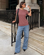 MANGOPOP Short-Sleeve Tunic T-Button Top Marsala