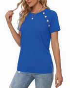 MANGOPOP Short-Sleeve Tunic T-Button Top Royal Blue