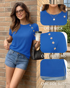 MANGOPOP Short-Sleeve Tunic T-Button Top Royal Blue
