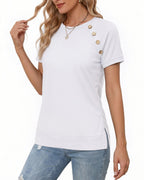 MANGOPOP Short-Sleeve Tunic T-Button Top White