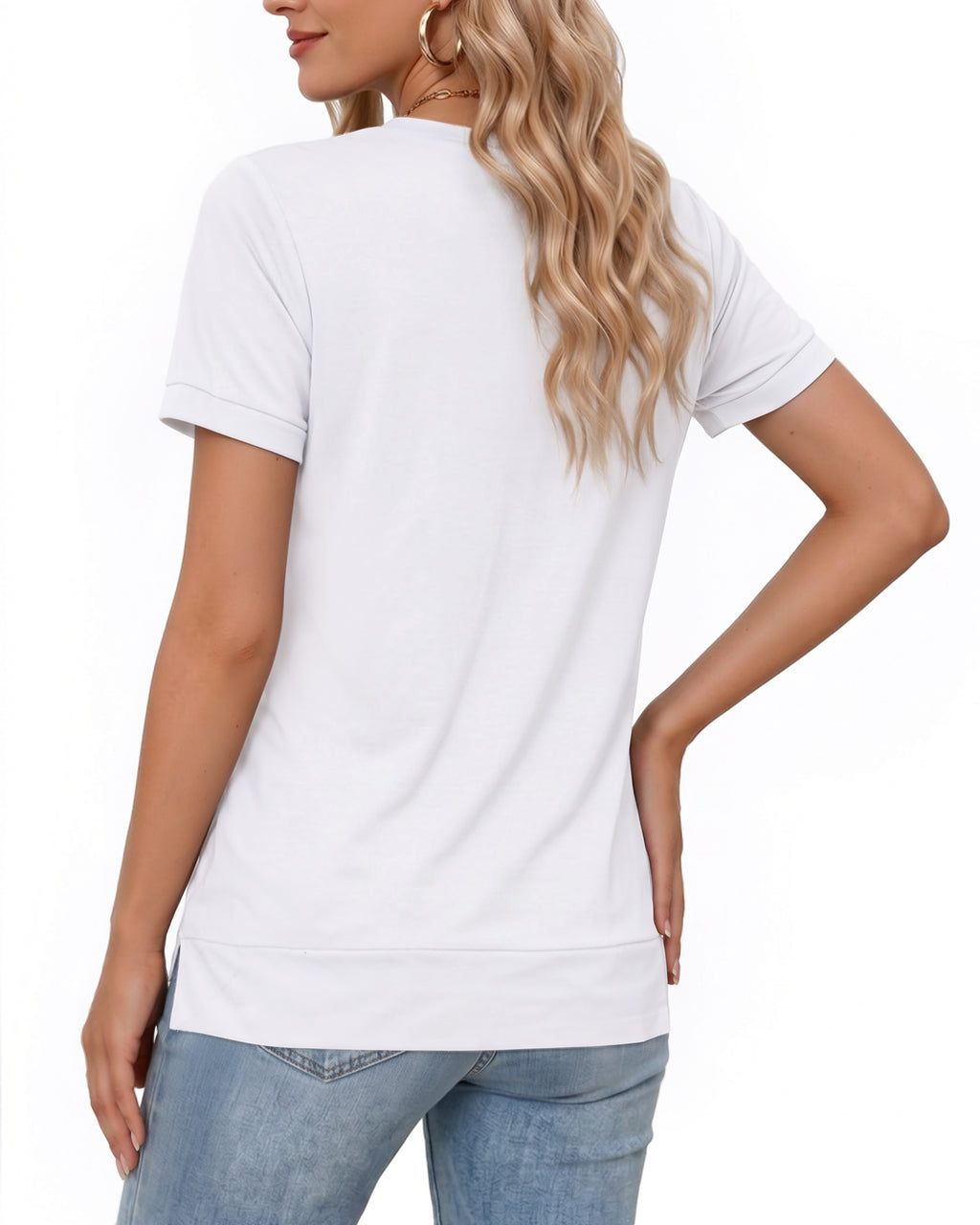 MANGOPOP Short-Sleeve Tunic T-Button Top White
