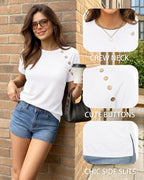 MANGOPOP Short-Sleeve Tunic T-Button Top White