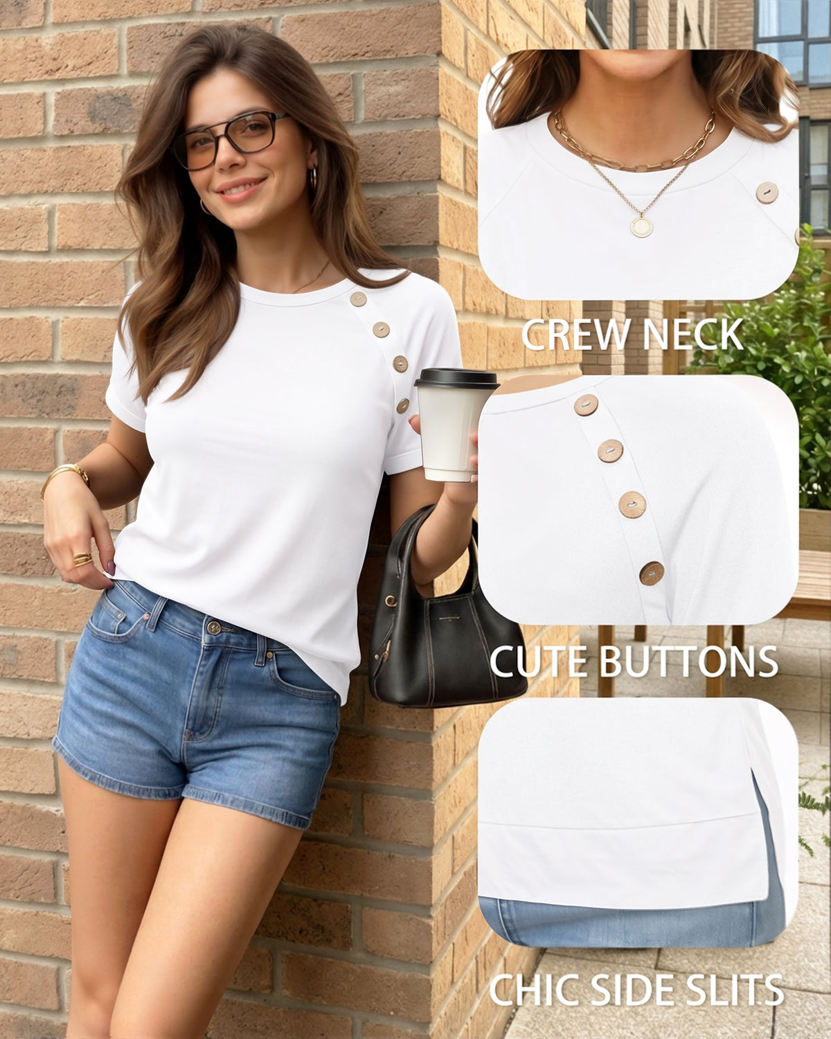 MANGOPOP Short-Sleeve Tunic T-Button Top White