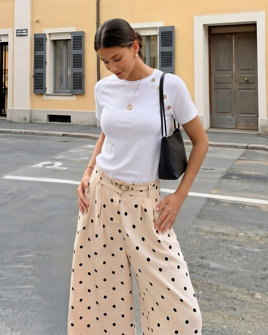 MANGOPOP Short-Sleeve Tunic T-Button Top White