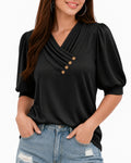MANGOPOP V-Neck Short-Sleeve Tunic Top Black