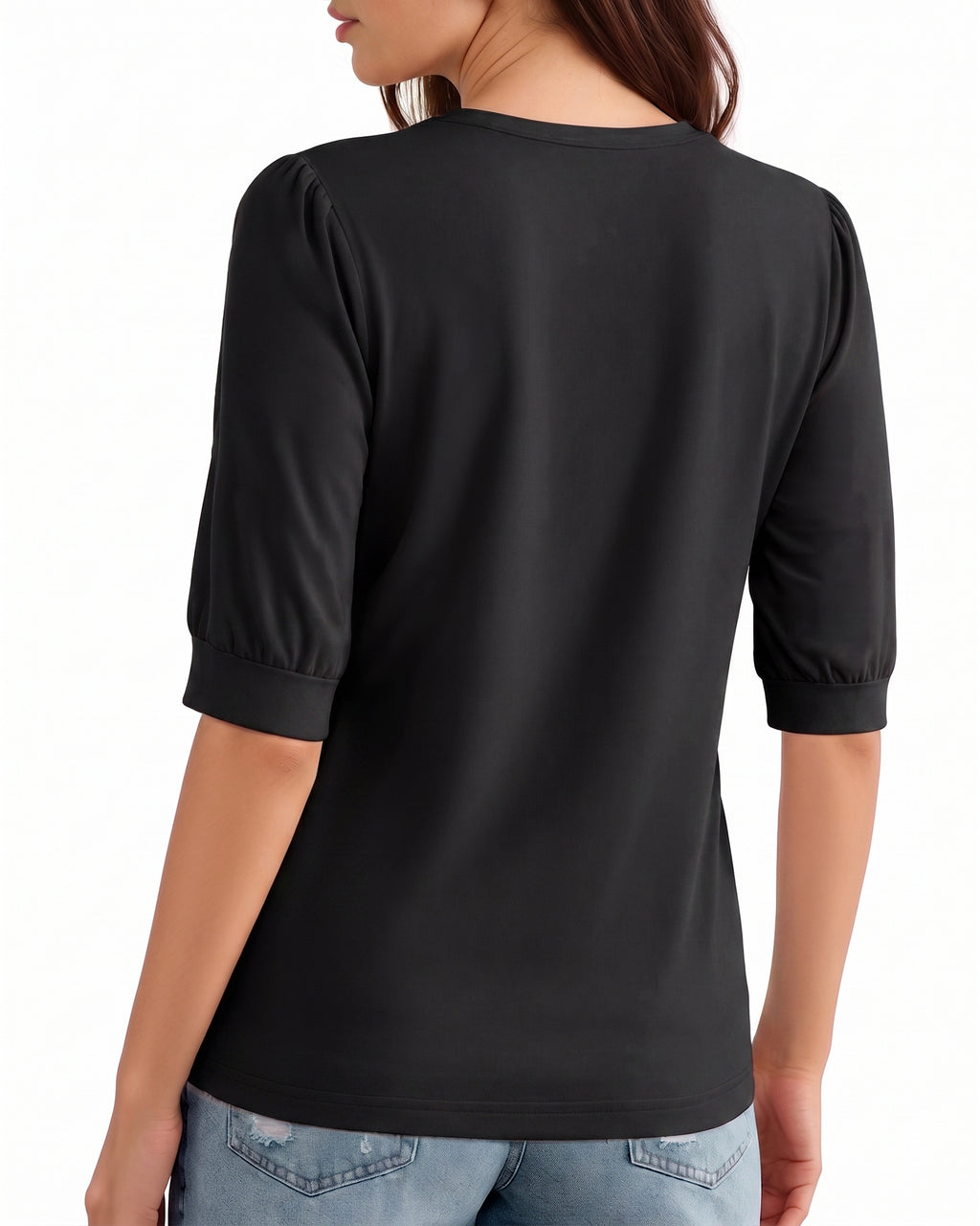 MANGOPOP V-Neck Short-Sleeve Tunic Top Black