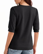 MANGOPOP V-Neck Short-Sleeve Tunic Top Black