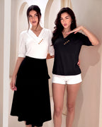 MANGOPOP V-Neck Short-Sleeve Tunic Top Black