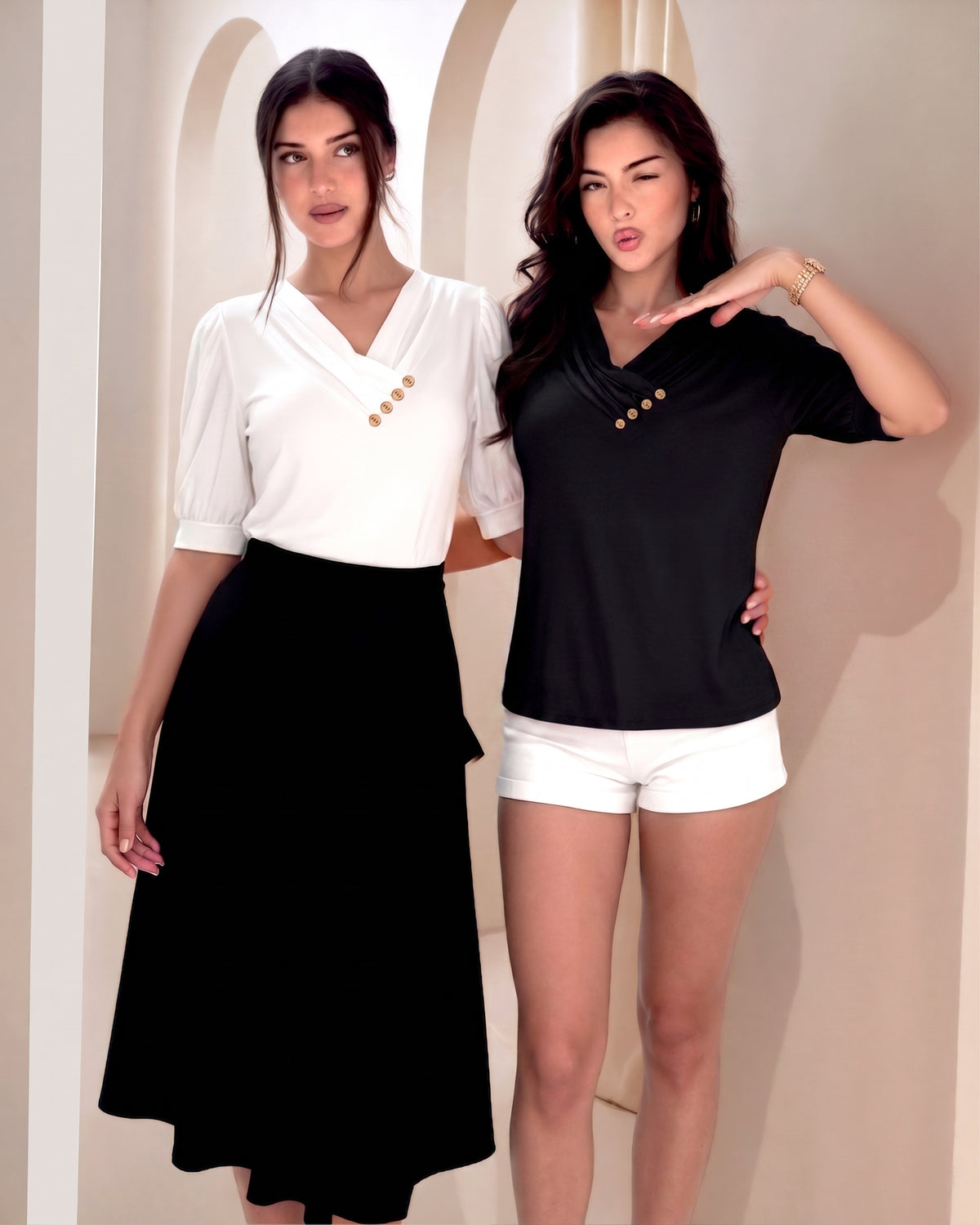 MANGOPOP V-Neck Short-Sleeve Tunic Top Black