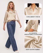 MANGOPOP Satin Tunic V-Neck 3/4-sleeve Blouse Champagne
