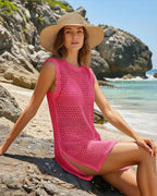 MANGOPOP Crochet Bathing Suit Coverups Mesh Knit Swim Cover-Up Rose Pink