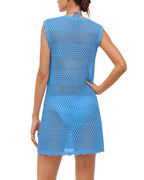 MANGOPOP Crochet Bathing Suit Coverups Mesh Knit Swim Cover-Up Royal Blue