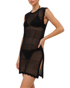 MANGOPOP Crochet Bathing Suit Coverups Mesh Knit Swim Cover-Up Black