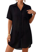 MANGOPOP Button-Down Swim Cover-Up Black