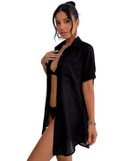 MANGOPOP Button-Down Swim Cover-Up Black