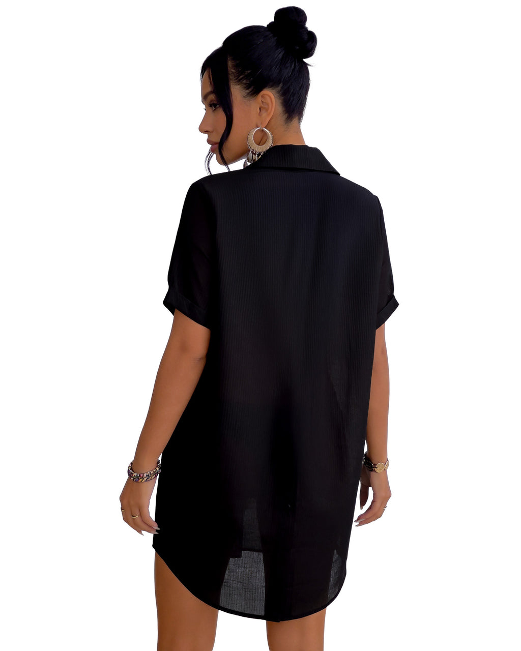 MANGOPOP Button-Down Swim Cover-Up Black