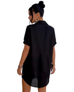 MANGOPOP Button-Down Swim Cover-Up Black