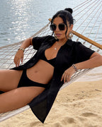 MANGOPOP Button-Down Swim Cover-Up Black