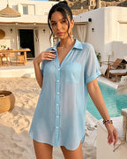 MANGOPOP Button-Down Swim Cover-Up Blue