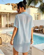 MANGOPOP Button-Down Swim Cover-Up Blue