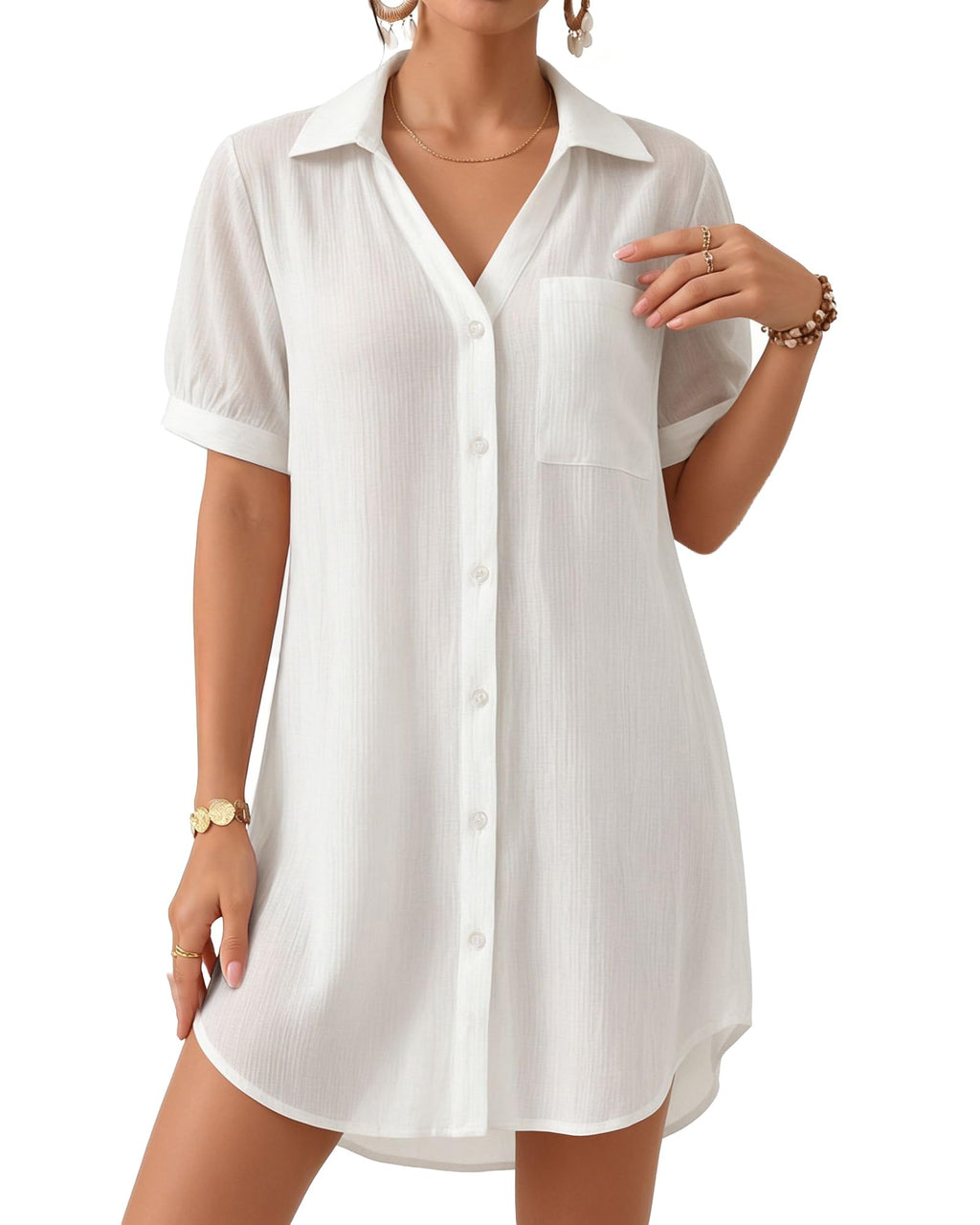 MANGOPOP Button-Down Swim Cover-Up White