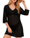 MANGOPOP Crochet V-Neck Swim Cover-Up Black