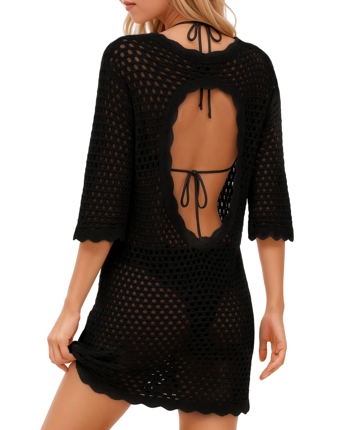 MANGOPOP Crochet V-Neck Swim Cover-Up Black