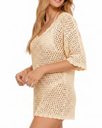 MANGOPOP Crochet V-Neck Swim Cover-Up Light Apricot