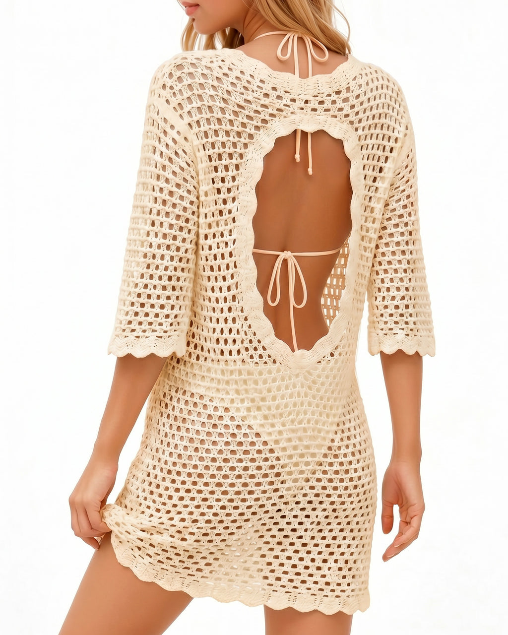 MANGOPOP Crochet V-Neck Swim Cover-Up Light Apricot