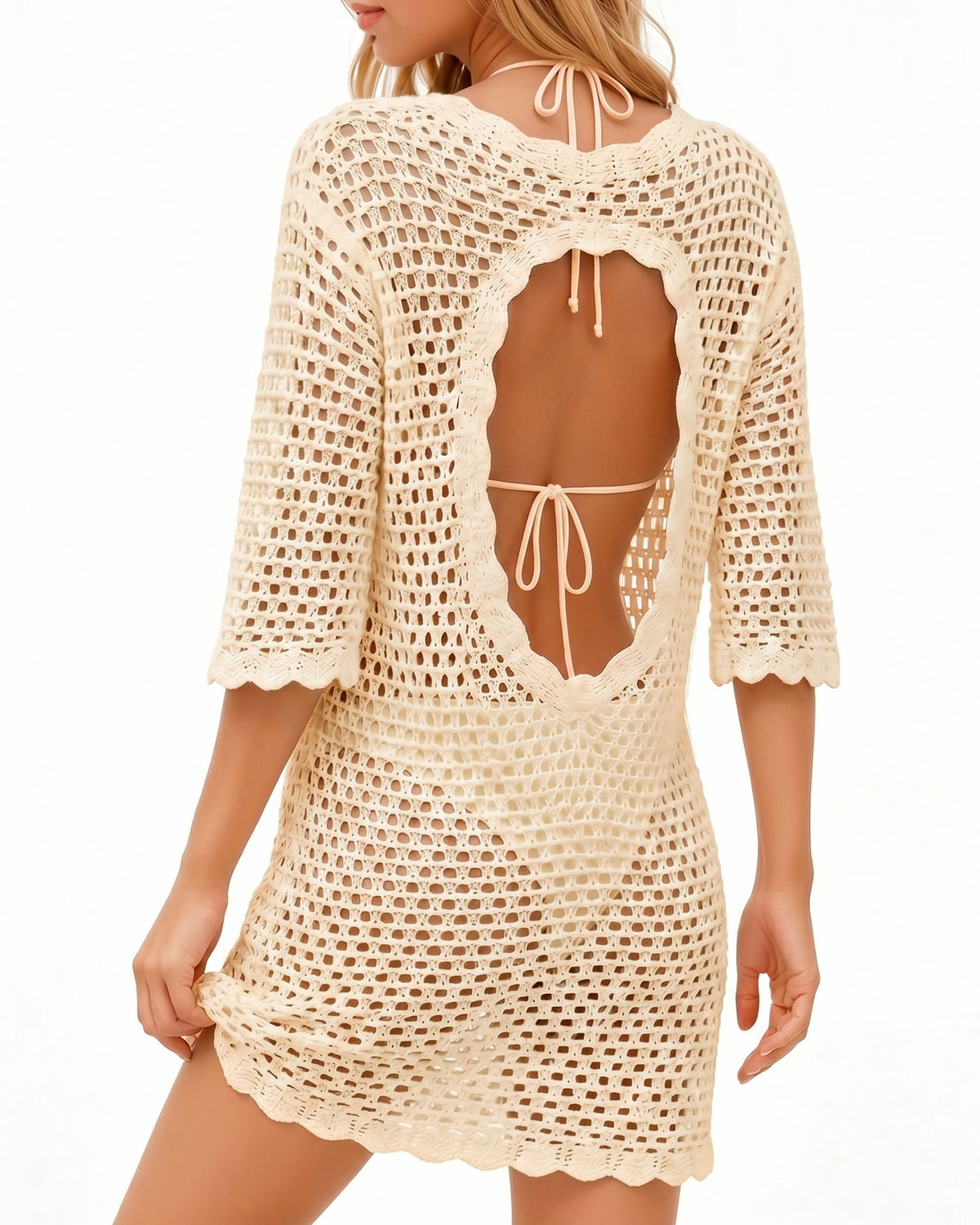 MANGOPOP Crochet V-Neck Swim Cover-Up Light Apricot