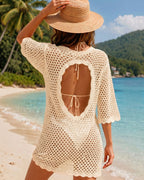 MANGOPOP Crochet V-Neck Swim Cover-Up Light Apricot