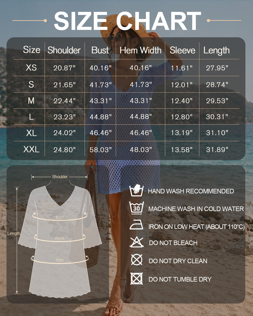 MANGOPOP Crochet V-Neck Swim Cover-Up Sea Blue