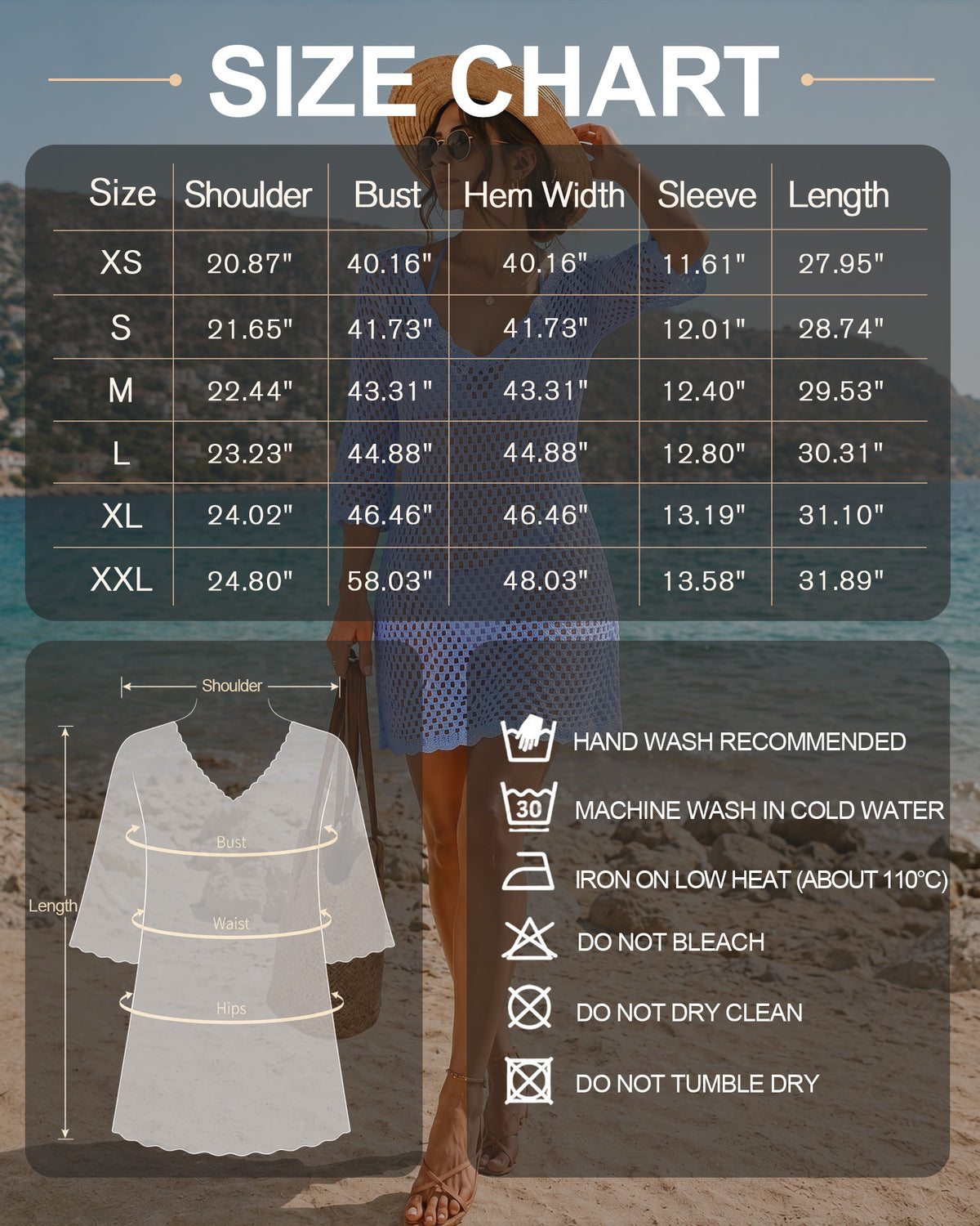 MANGOPOP Crochet V-Neck Swim Cover-Up Sea Blue